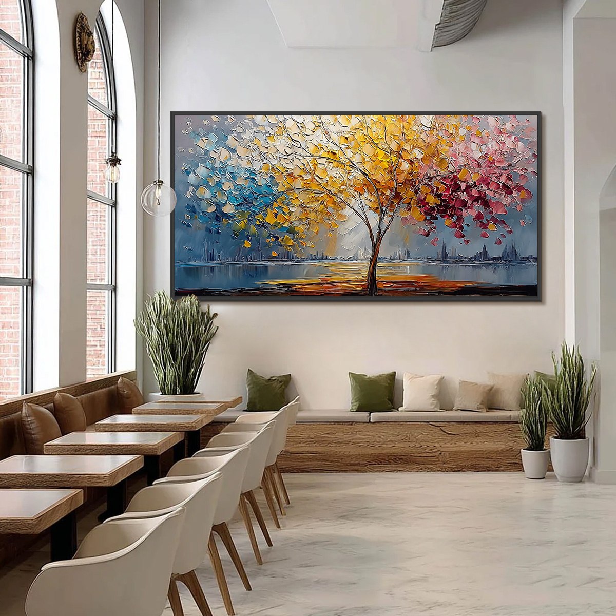 VIBRANT HORIZON: Textured Palette Knife Tree of Life Landscape Painting - Image 6