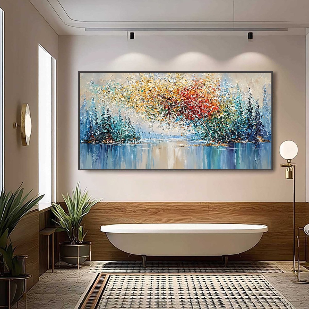 VIBRANT REFLECTIONS: Colorful Textured Impasto Forest and Lake Painting - Image 6