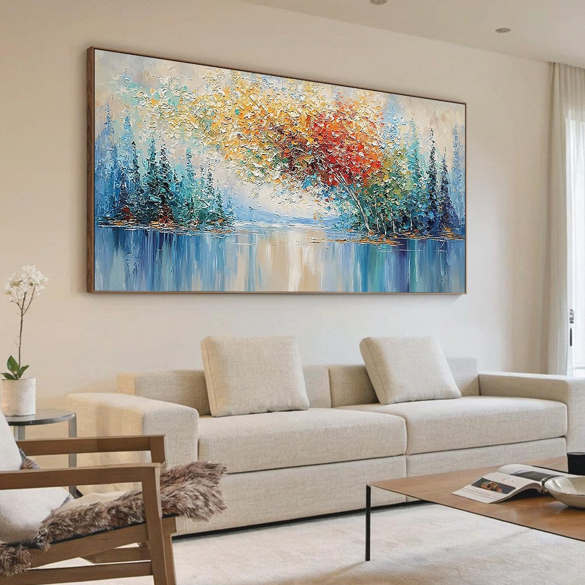 VIBRANT REFLECTIONS: Colorful Textured Impasto Forest and Lake Painting - Image 7