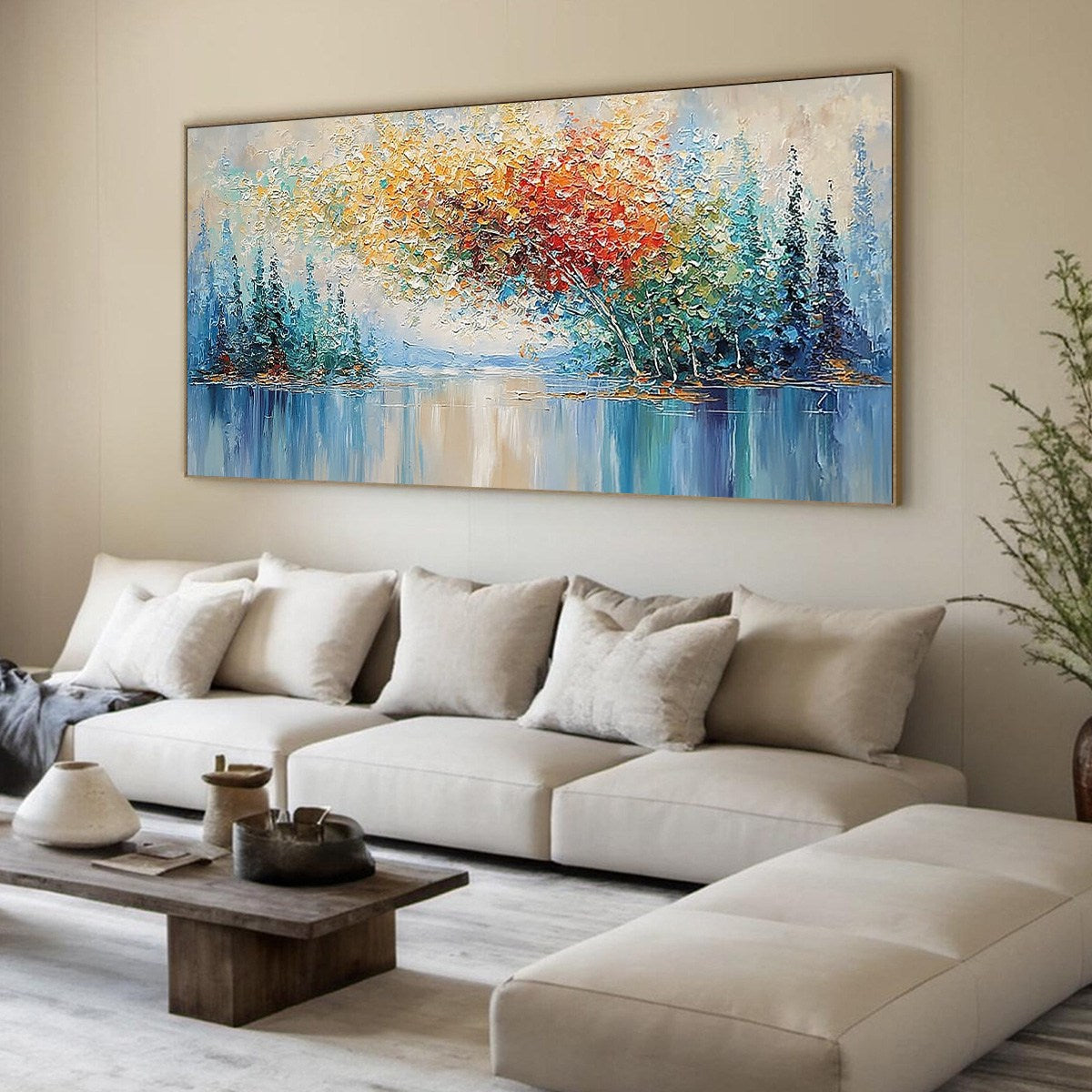 VIBRANT REFLECTIONS: Colorful Textured Impasto Forest and Lake Painting - Image 8
