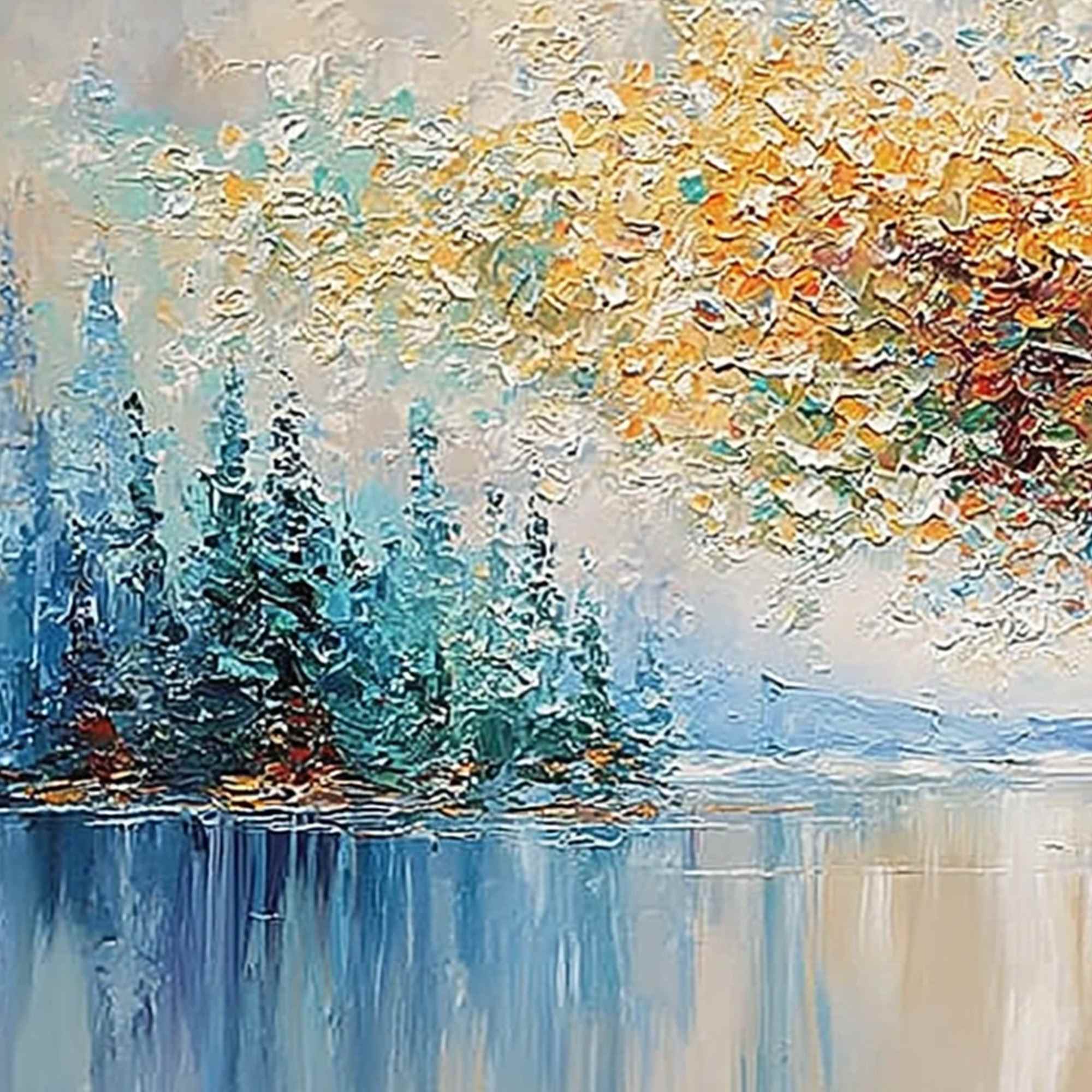 VIBRANT REFLECTIONS: Colorful Textured Impasto Forest and Lake Painting - Image 3