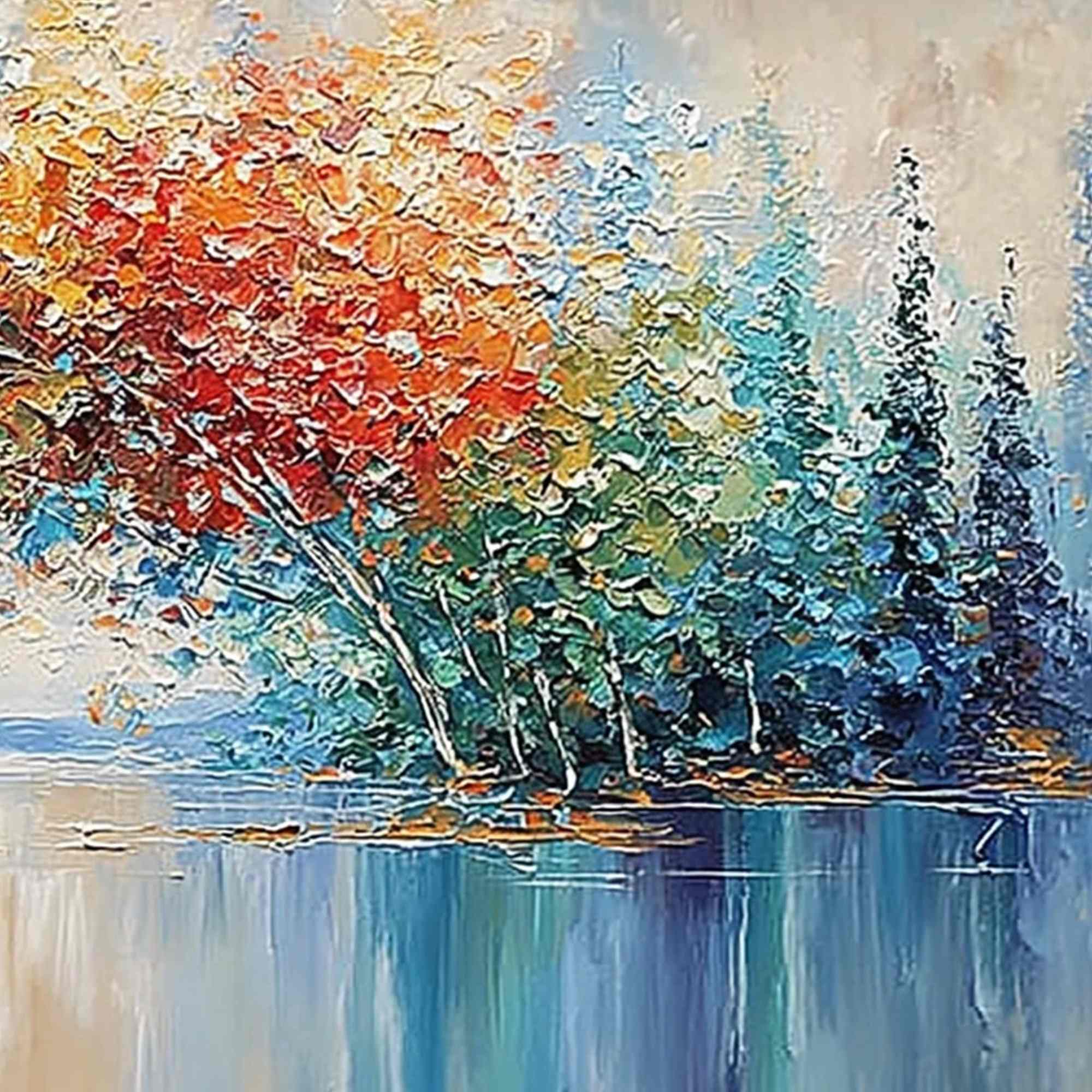 VIBRANT REFLECTIONS: Colorful Textured Impasto Forest and Lake Painting - Image 5