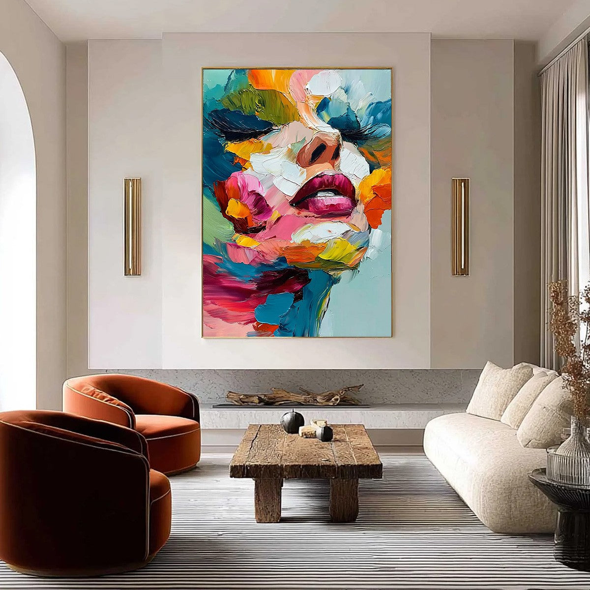 VIBRANT REPOSE: Colorful Abstract Portrait Impasto Oil Painting - Image 6
