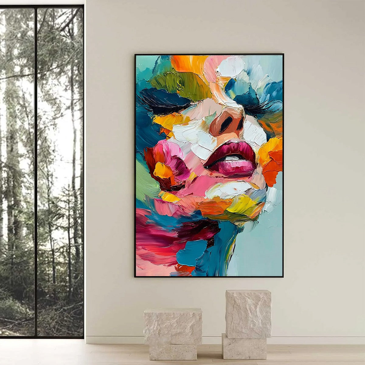 VIBRANT REPOSE: Colorful Abstract Portrait Impasto Oil Painting - Image 2