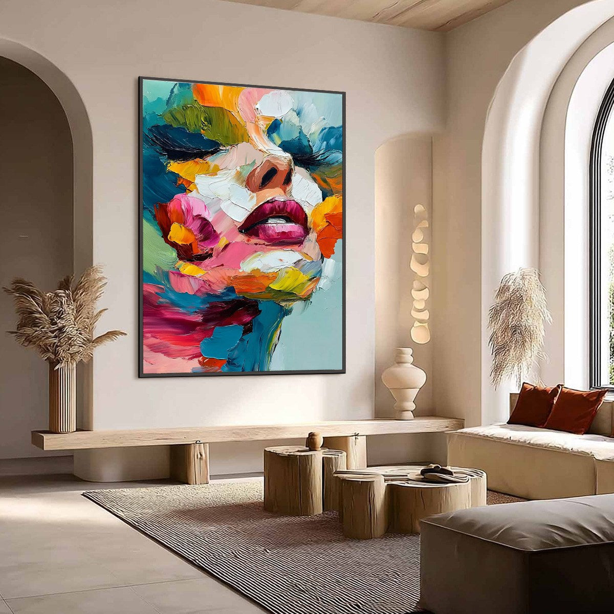 VIBRANT REPOSE: Colorful Abstract Portrait Impasto Oil Painting - Image 4