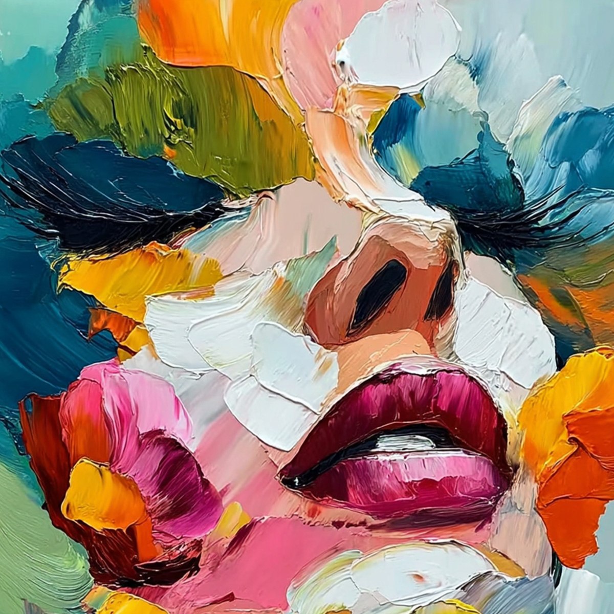 VIBRANT REPOSE: Colorful Abstract Portrait Impasto Oil Painting - Image 3