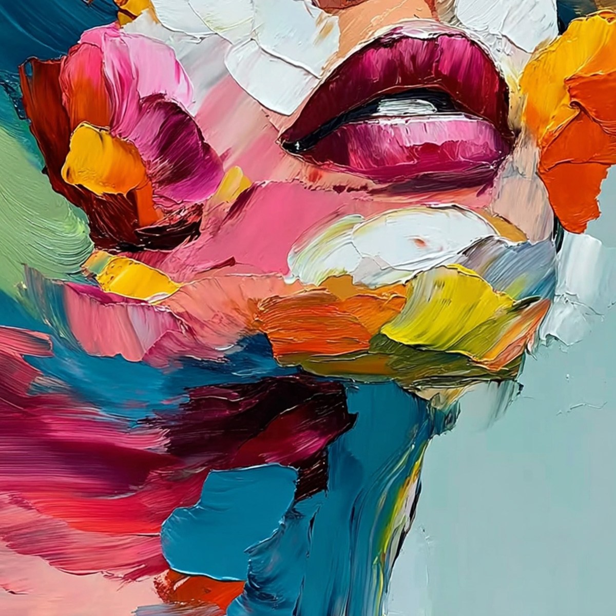 VIBRANT REPOSE: Colorful Abstract Portrait Impasto Oil Painting - Image 5