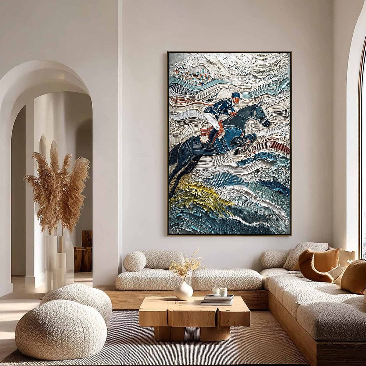 VICTORY'S EDGE: Heavily Textured Impasto Equestrian Sports Painting - Image 4