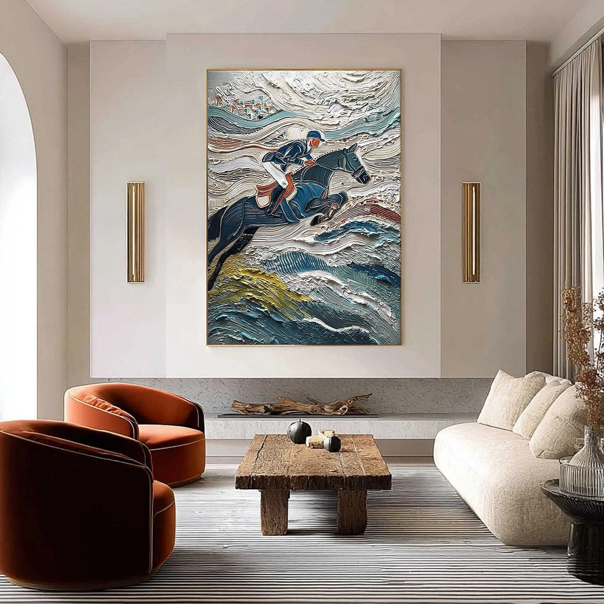 VICTORY'S EDGE: Heavily Textured Impasto Equestrian Sports Painting - Image 2