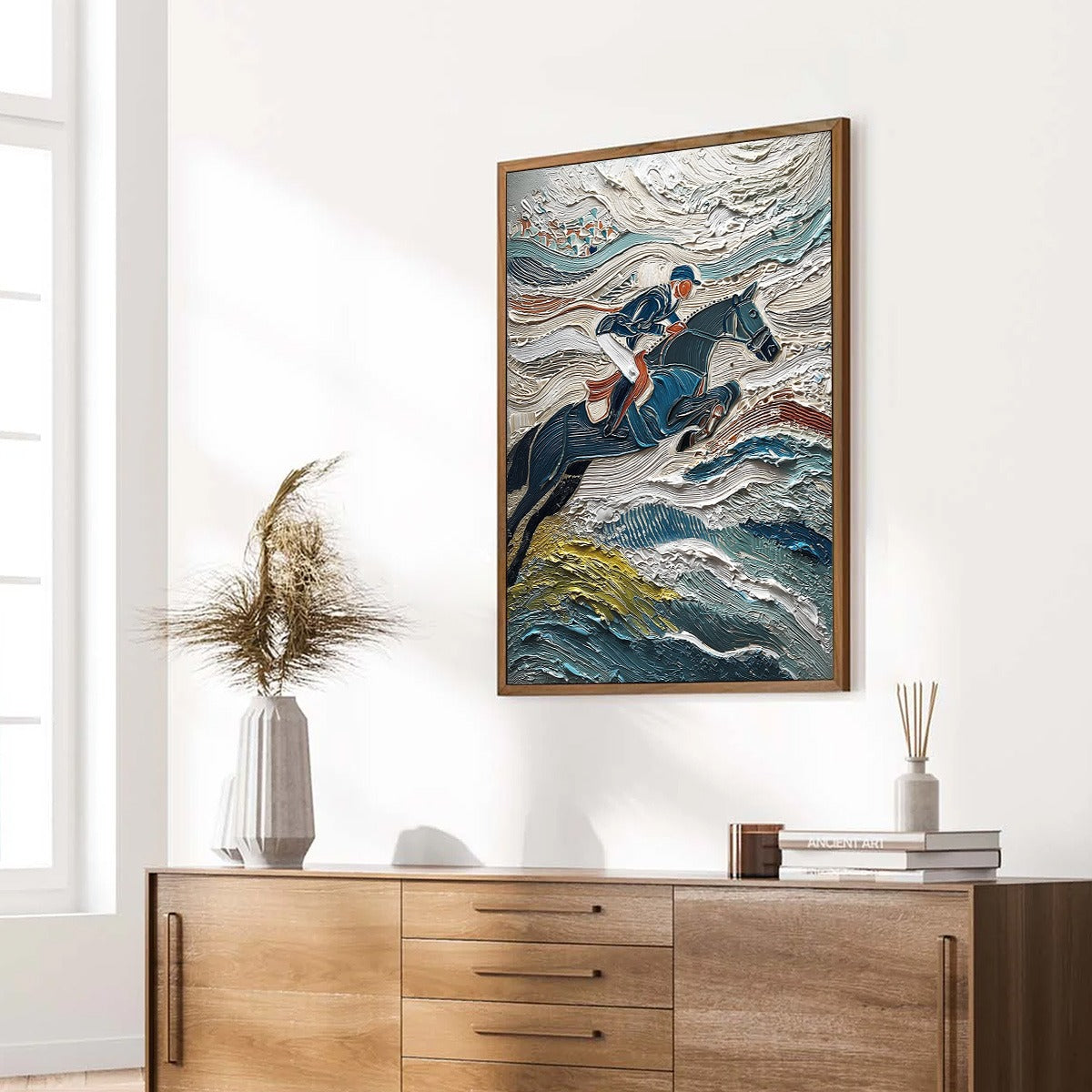 VICTORY'S EDGE: Heavily Textured Impasto Equestrian Sports Painting - Image 8
