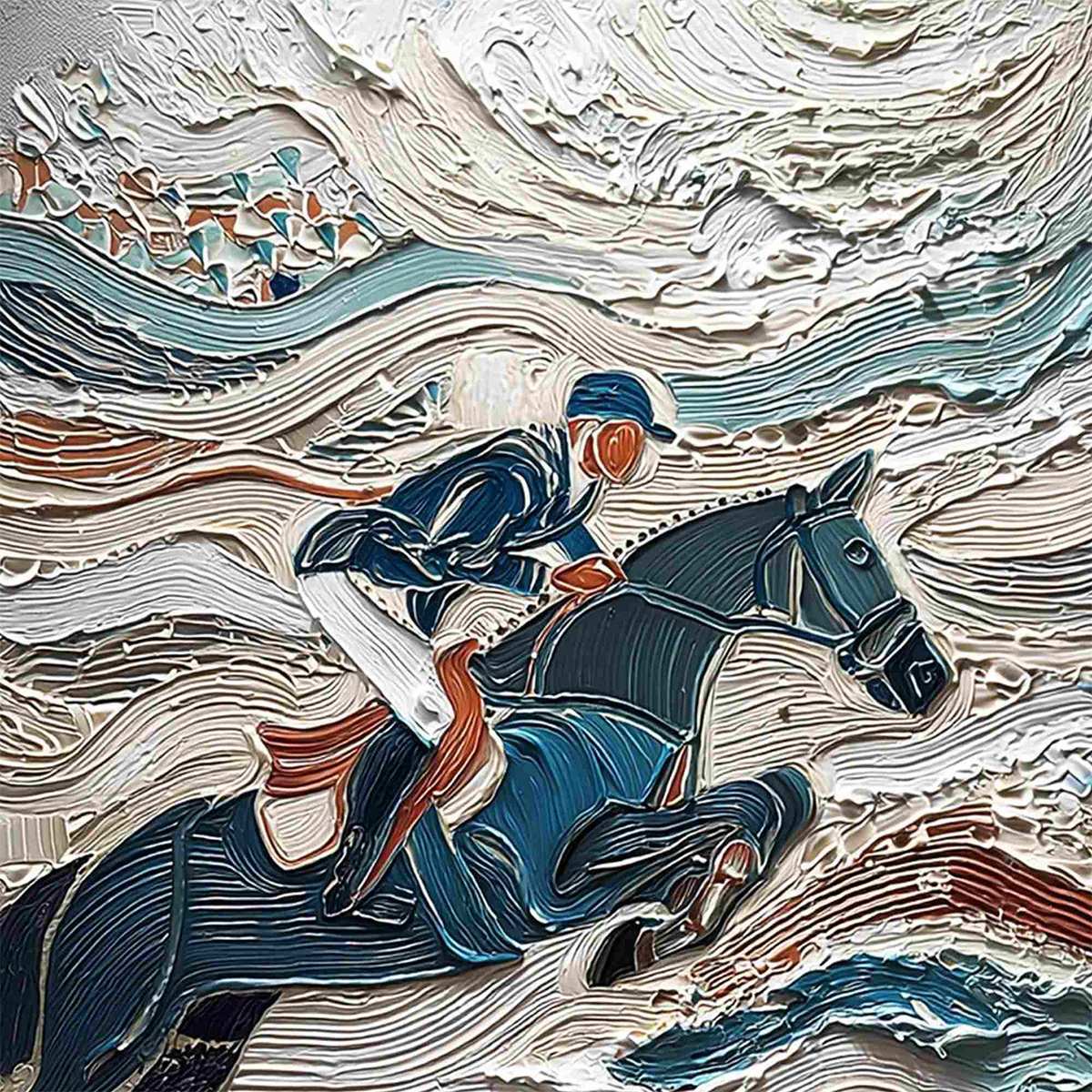 VICTORY'S EDGE: Heavily Textured Impasto Equestrian Sports Painting - Image 3