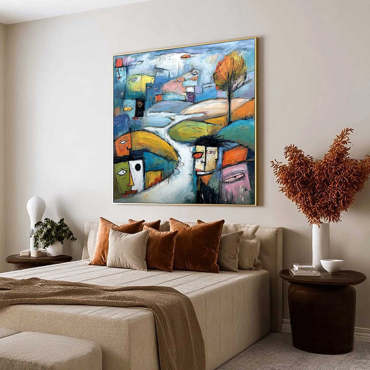 VILLAGE OF EYES: Colorful Abstract Figurative Cityscape Painting - Image 7