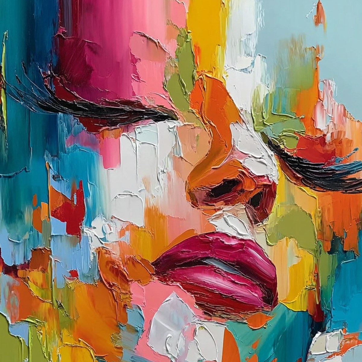 VIVID DREAM: Colorful Abstract Impasto Portrait Painting - Image 3