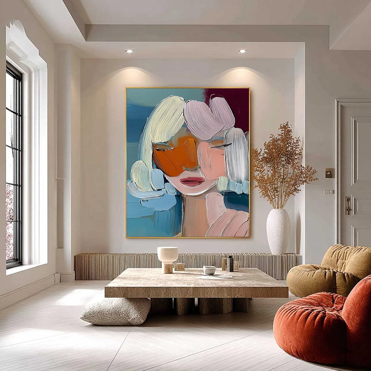 VIVID MUSE: Textured Abstract Portrait Palette Knife Oil Painting - Image 2