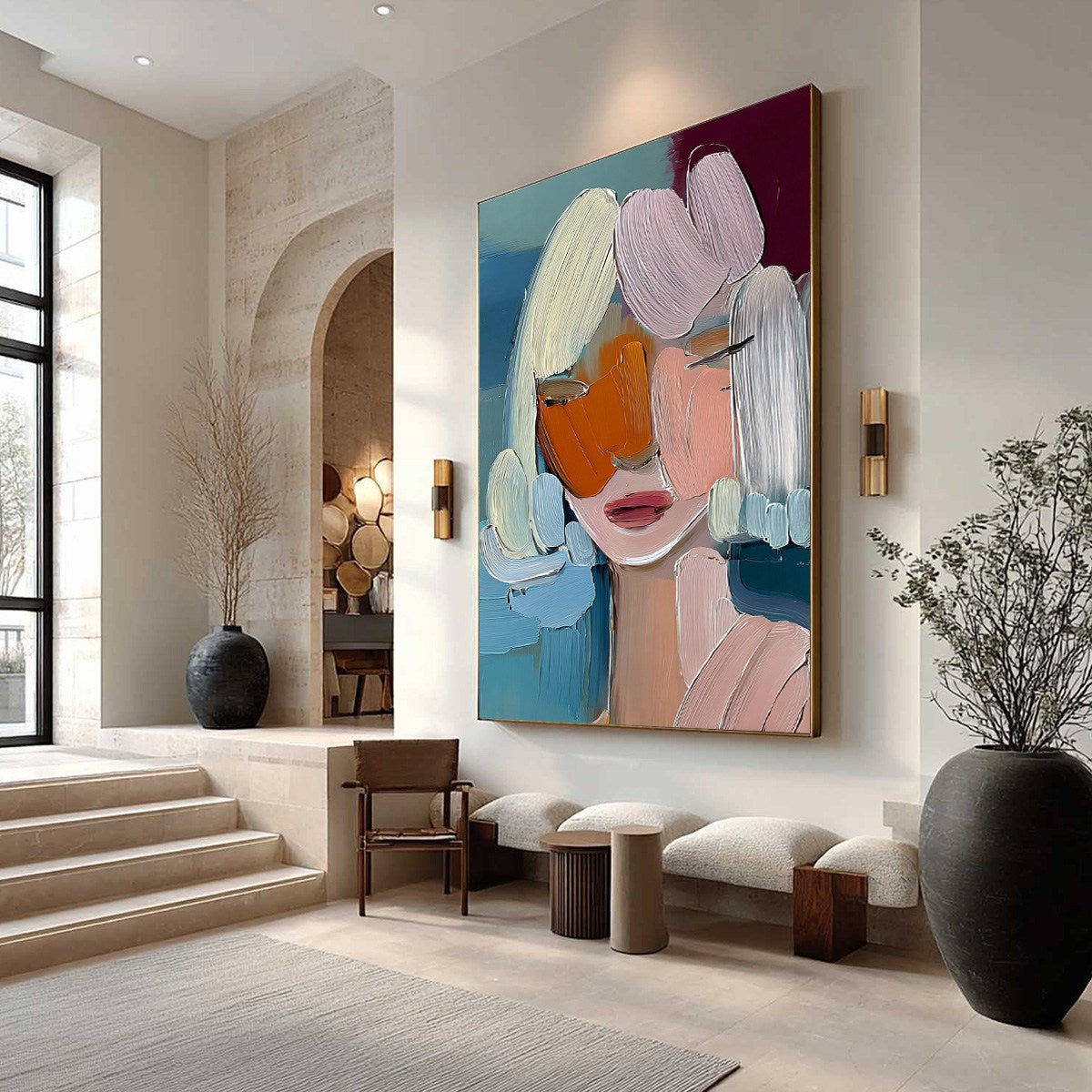 VIVID MUSE: Textured Abstract Portrait Palette Knife Oil Painting - Image 7