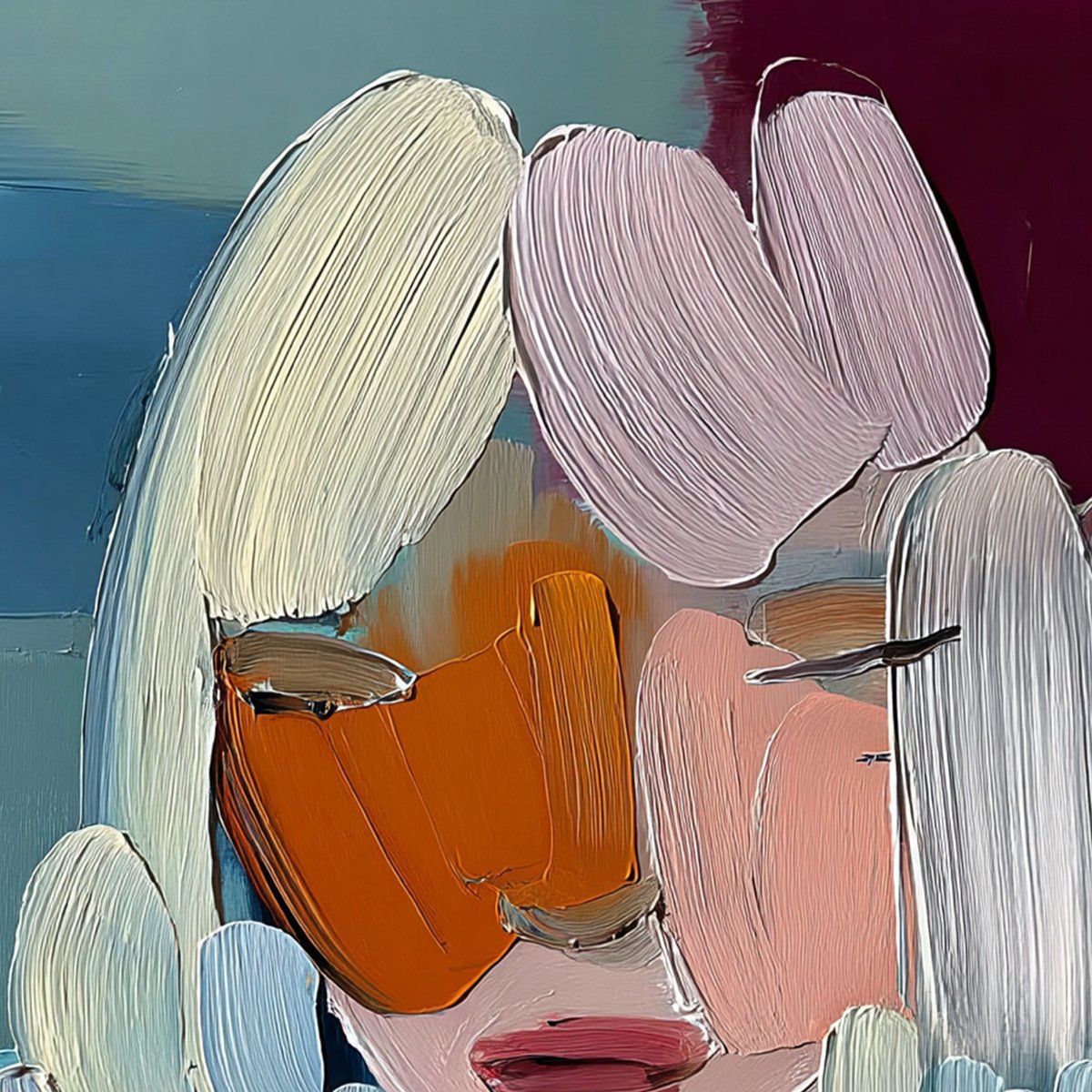 VIVID MUSE: Textured Abstract Portrait Palette Knife Oil Painting - Image 3
