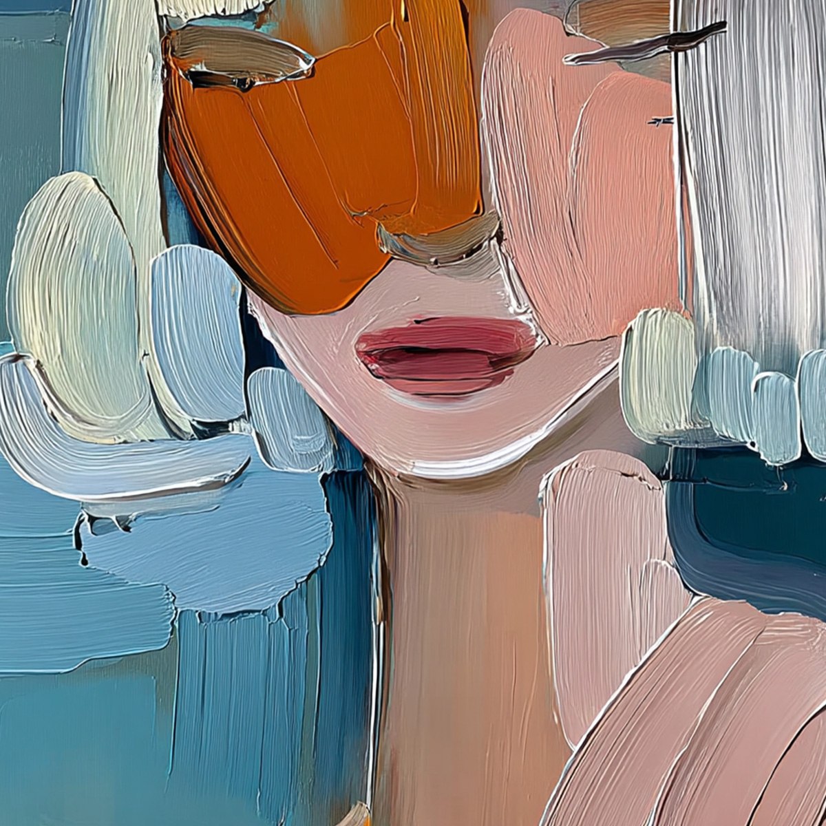 VIVID MUSE: Textured Abstract Portrait Palette Knife Oil Painting - Image 5