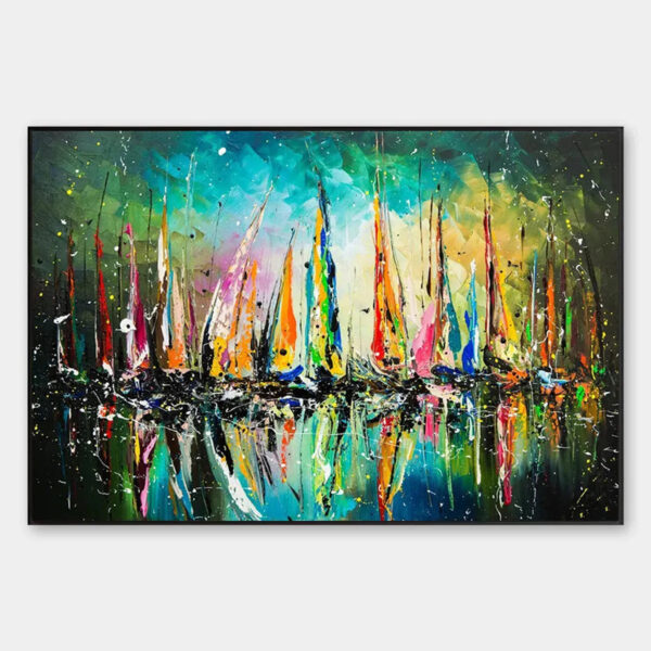 VIVID REGATTA: Panoramic Sailboat Painting