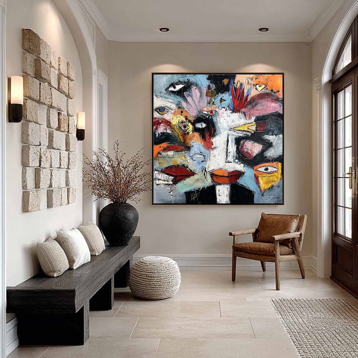 VOICES IN THE ROOM: Bold Square Abstract Impasto Portrait Painting - Image 6