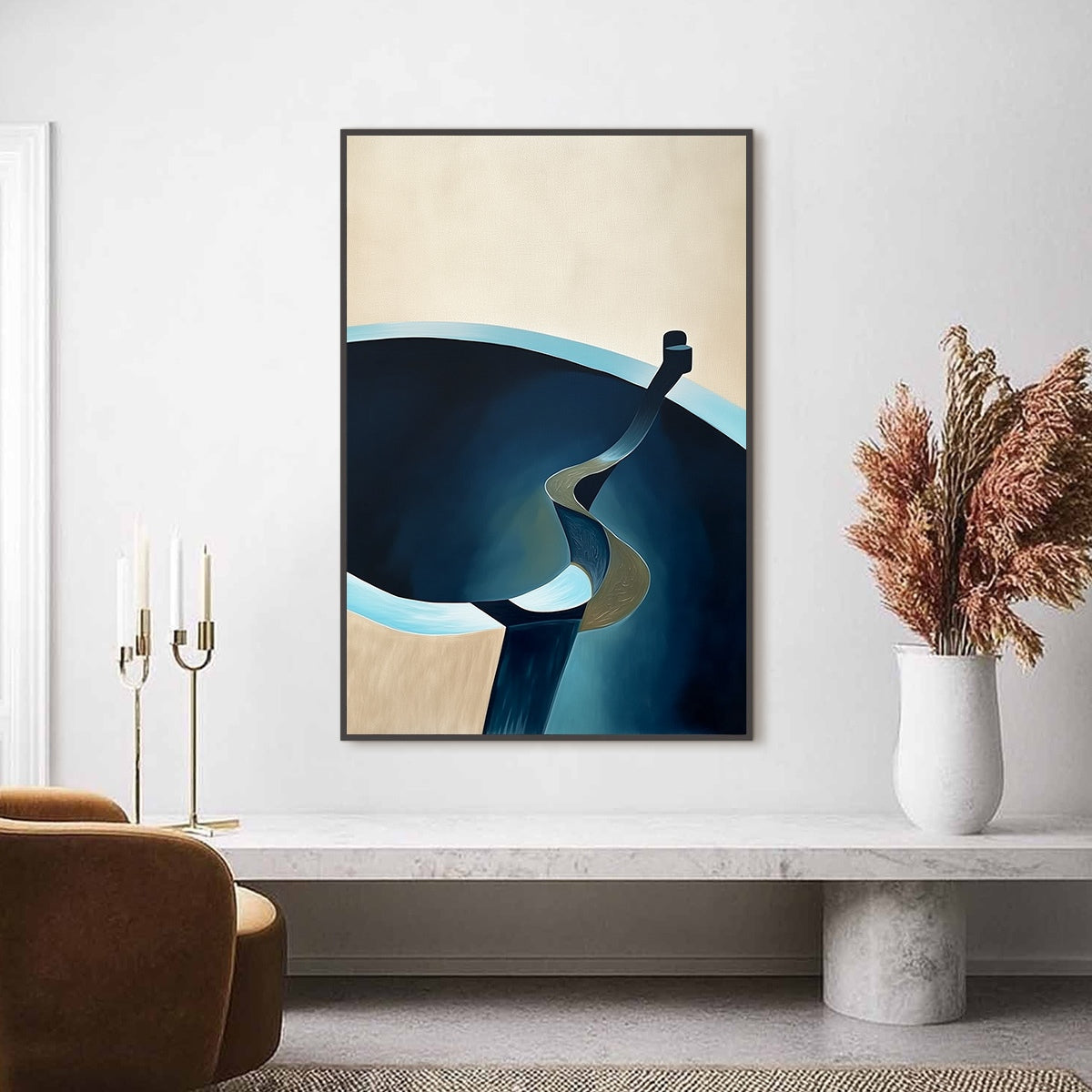 VOYAGE: Modern Minimalist Abstract Painting in Blue and Beige - Image 2