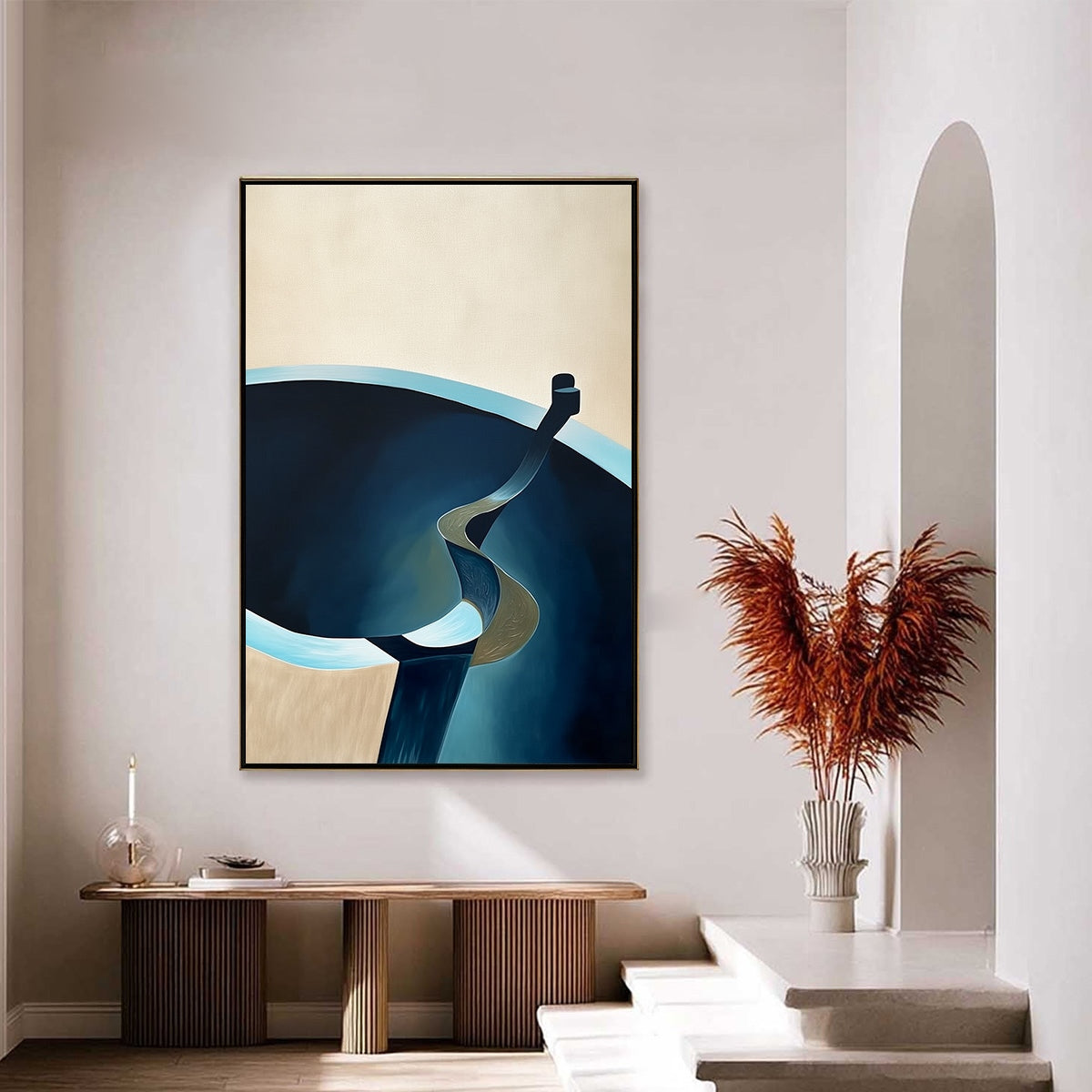VOYAGE: Modern Minimalist Abstract Painting in Blue and Beige - Image 4