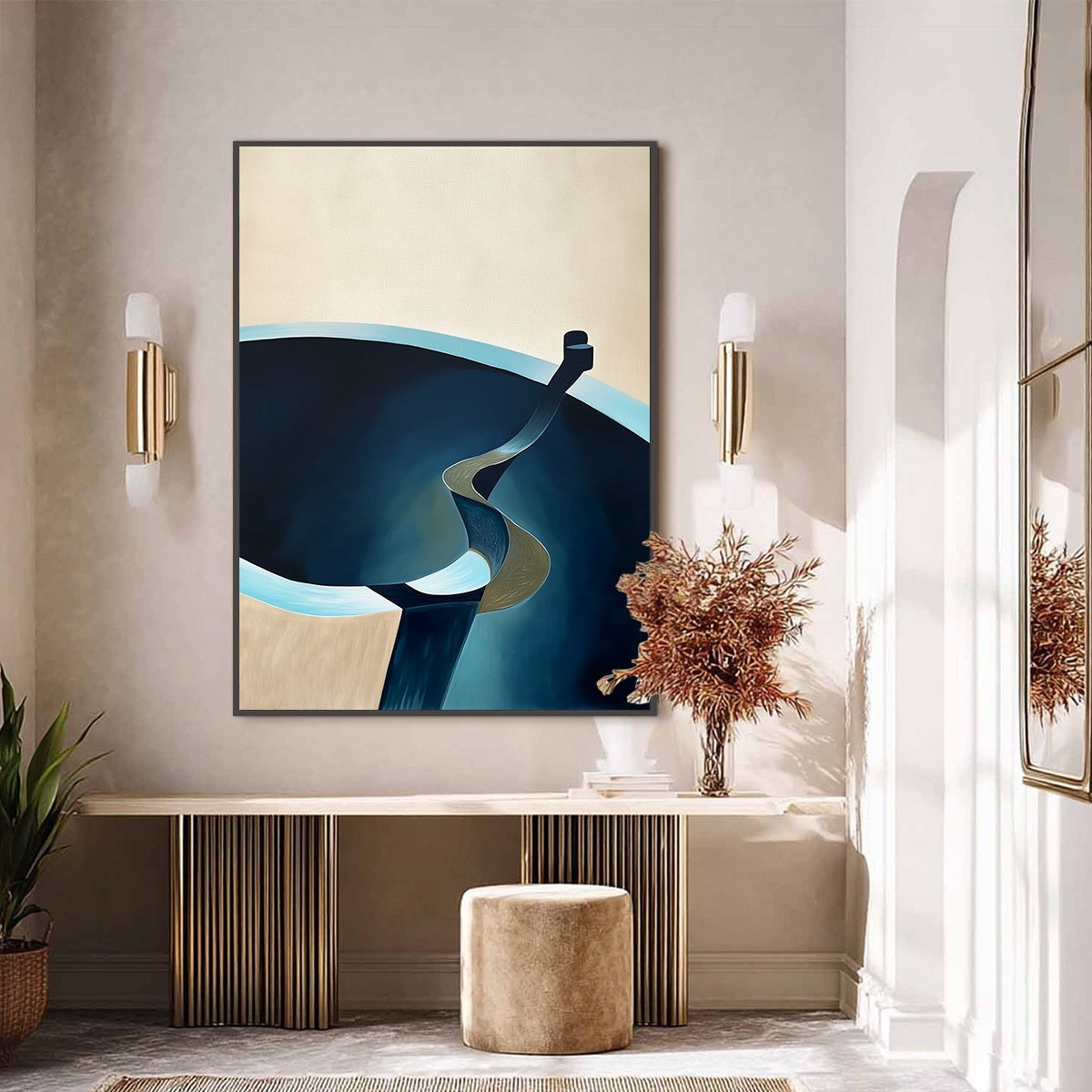 VOYAGE: Modern Minimalist Abstract Painting in Blue and Beige - Image 6