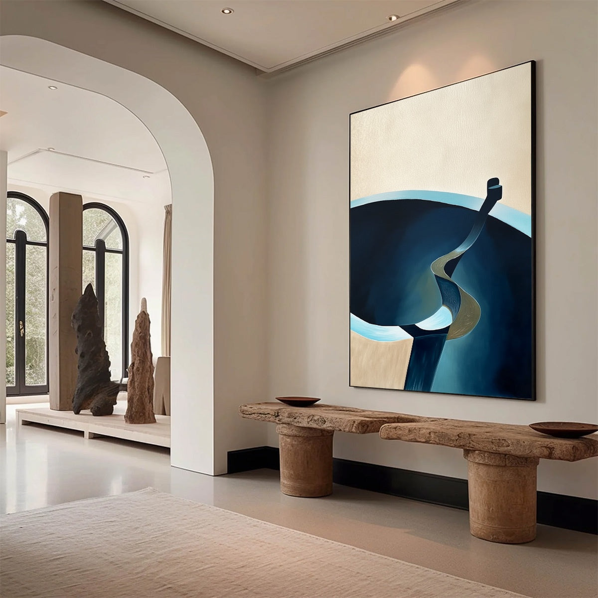 VOYAGE: Modern Minimalist Abstract Painting in Blue and Beige - Image 7