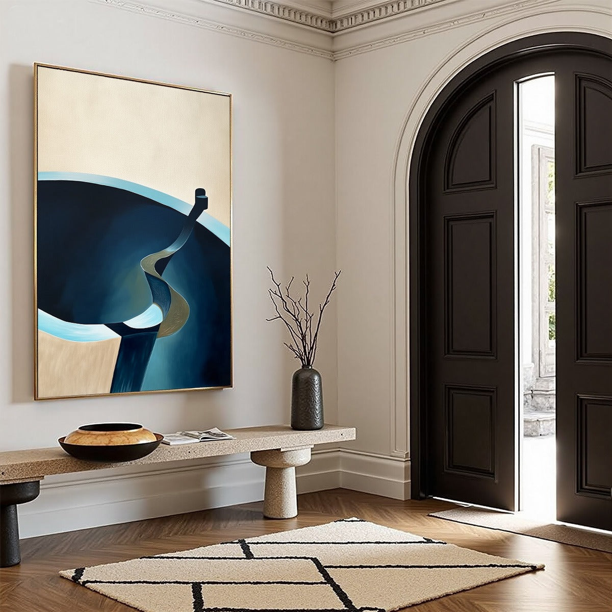VOYAGE: Modern Minimalist Abstract Painting in Blue and Beige - Image 8