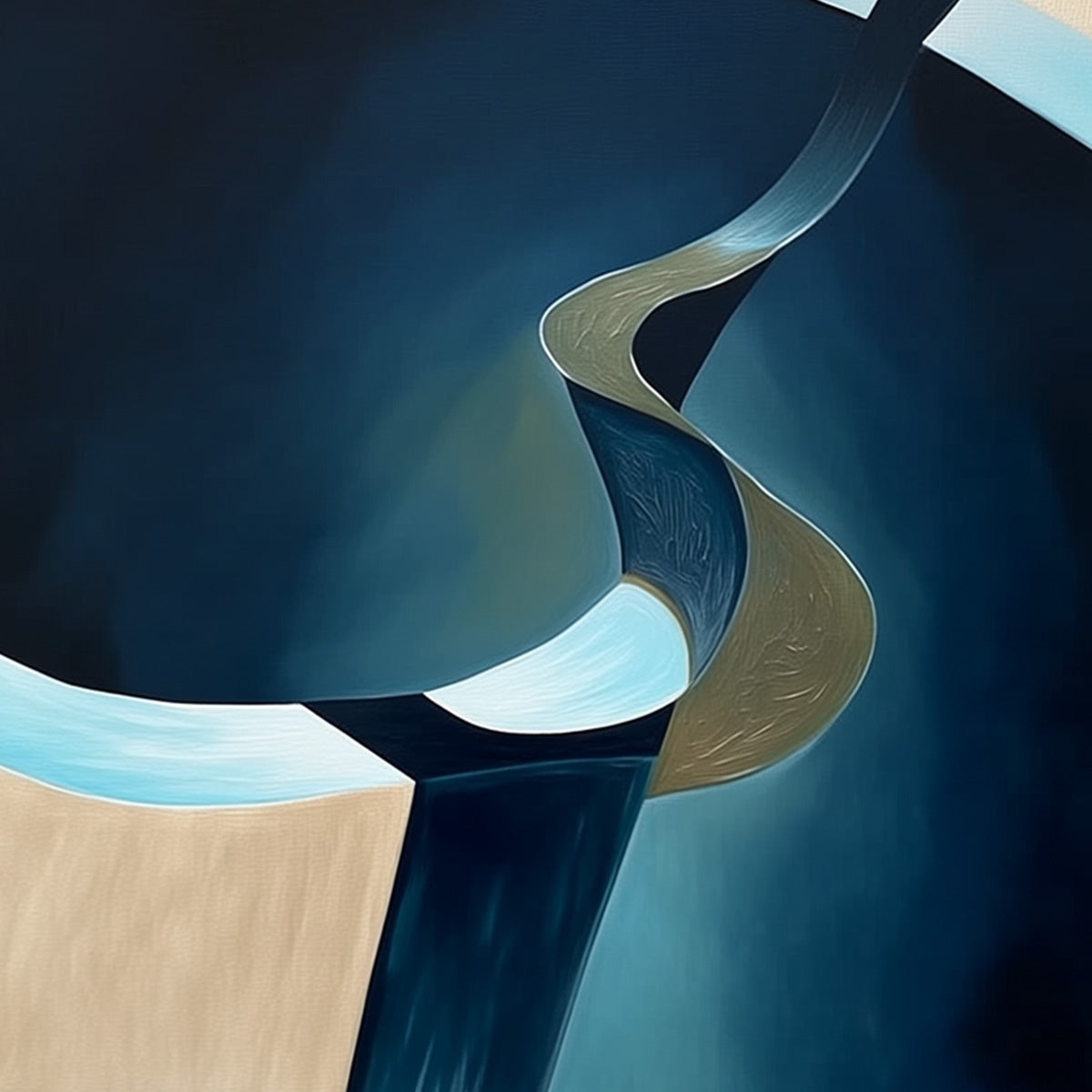 VOYAGE: Modern Minimalist Abstract Painting in Blue and Beige - Image 5