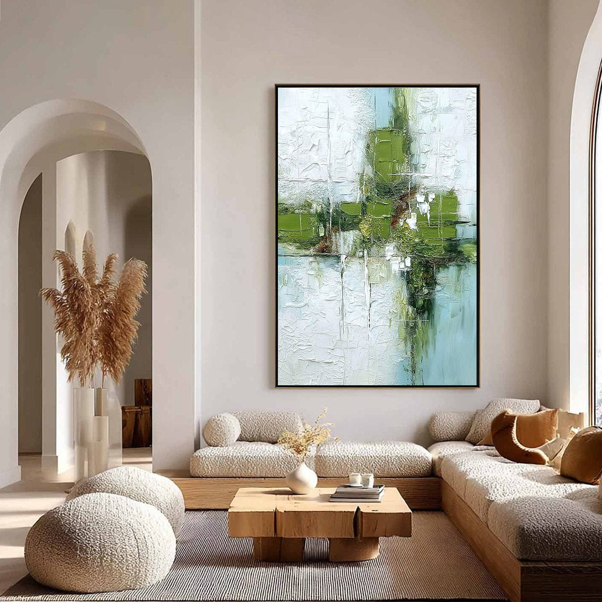 Verdant Echo | Green Abstract Textured Oil Painting for Wall - Image 4