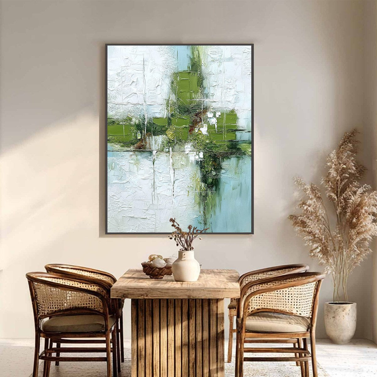 Verdant Echo | Green Abstract Textured Oil Painting for Wall - Image 2