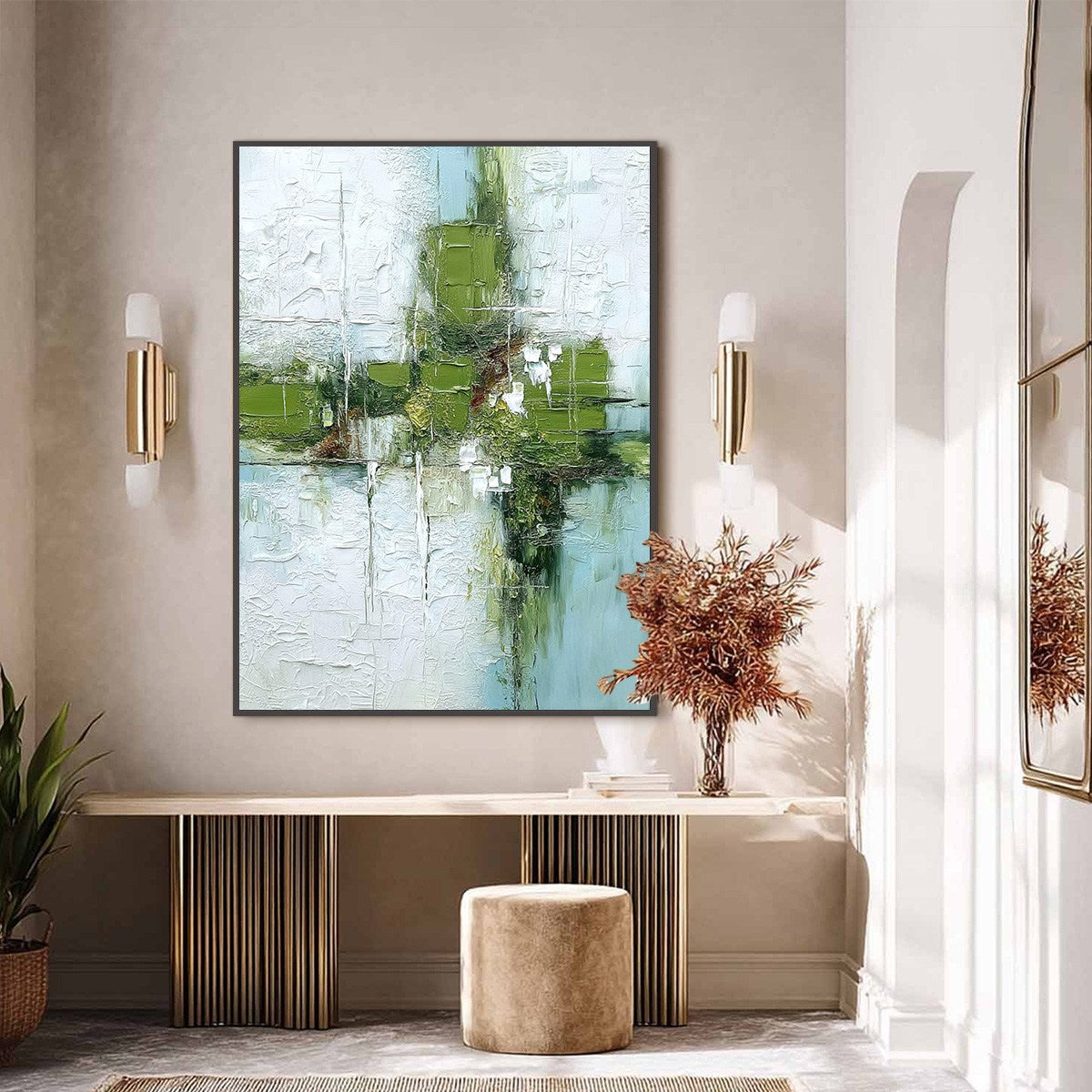 Verdant Echo | Green Abstract Textured Oil Painting for Wall - Image 6