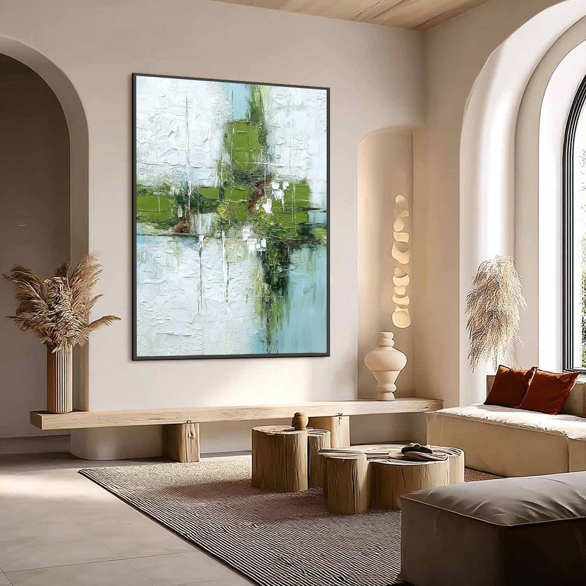 Verdant Echo | Green Abstract Textured Oil Painting for Wall - Image 7