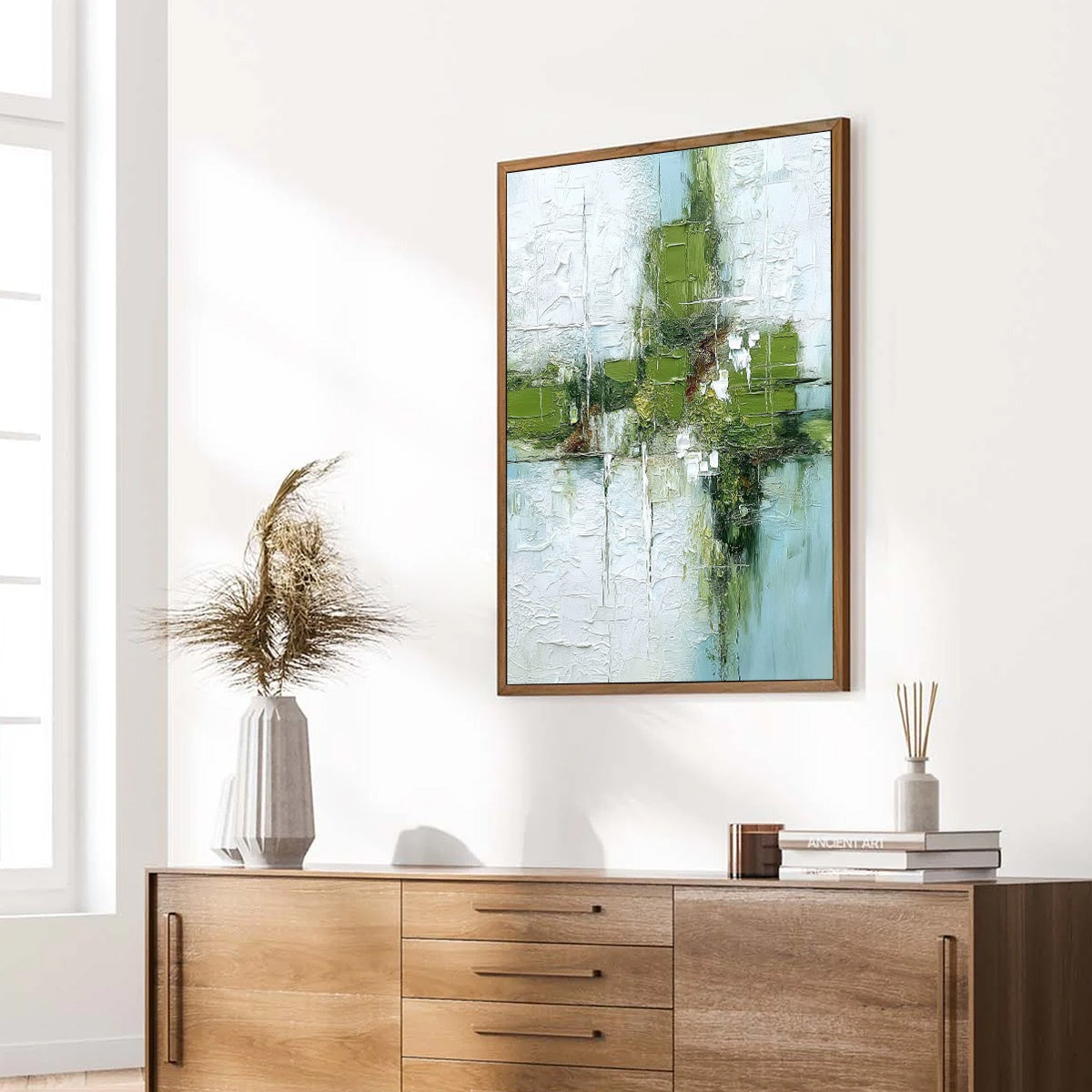 Verdant Echo | Green Abstract Textured Oil Painting for Wall - Image 8