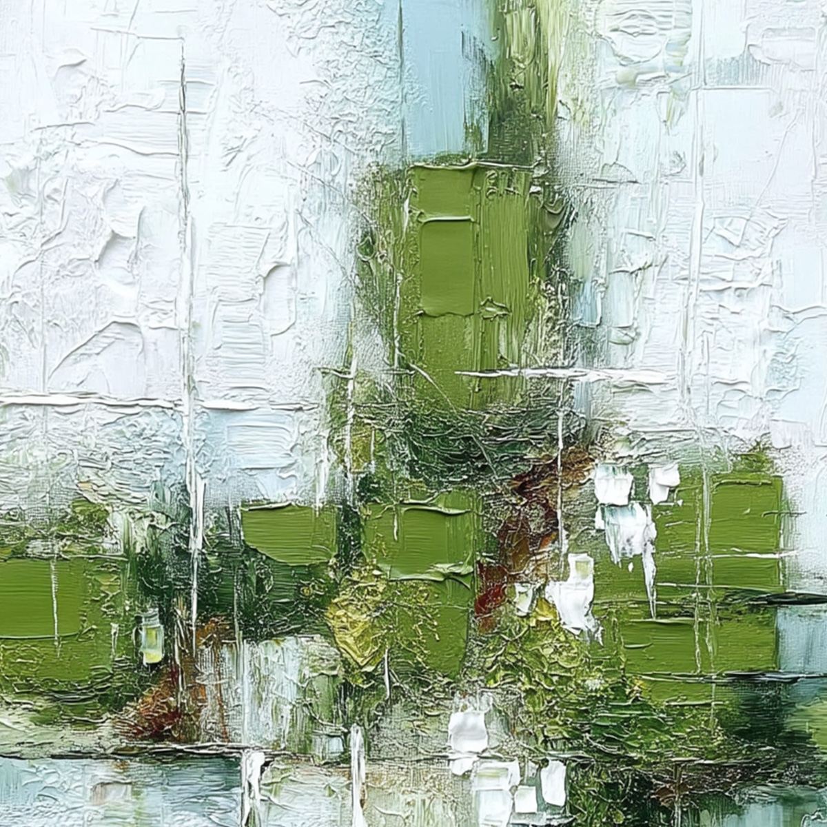 Verdant Echo | Green Abstract Textured Oil Painting for Wall - Image 3