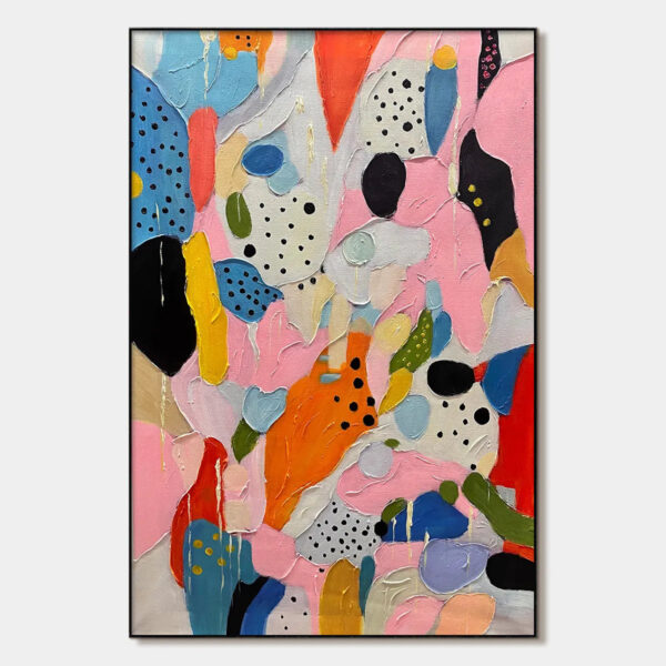CONFETTI DREAMS: Vertical Abstract Painting in Vibrant Pink and Multicolor