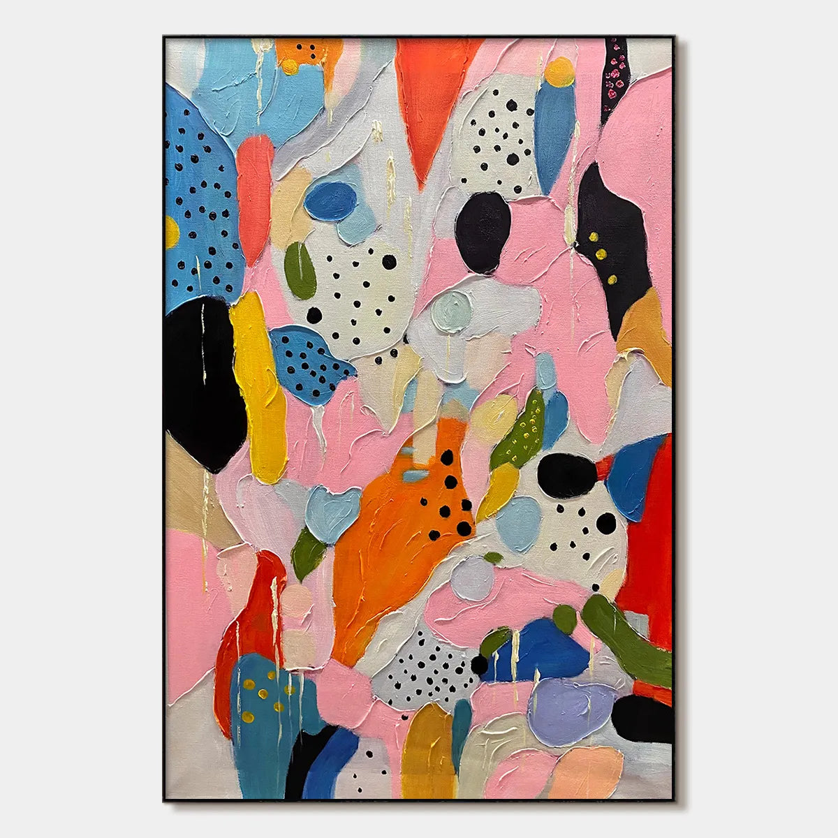 CONFETTI DREAMS: Vertical Abstract Painting in Vibrant Pink and Multicolor