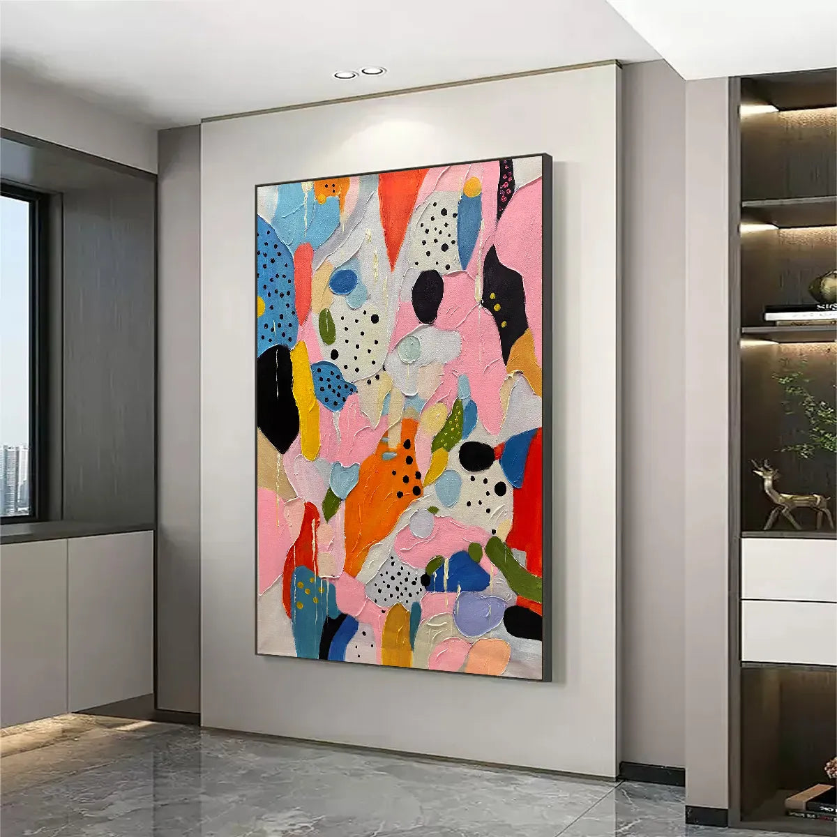 CONFETTI DREAMS: Vertical Abstract Painting in Vibrant Pink and Multicolor - Image 5