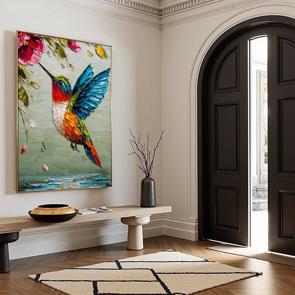 NECTAR FLIGHT: Vibrant Impressionist Hummingbird Floral Oil Painting - Image 7