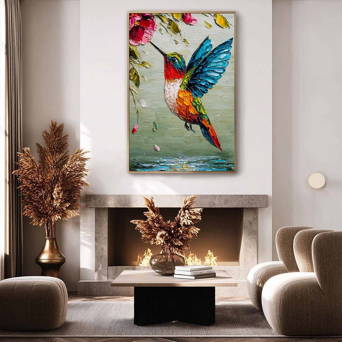 NECTAR FLIGHT: Vibrant Impressionist Hummingbird Floral Oil Painting - Image 4