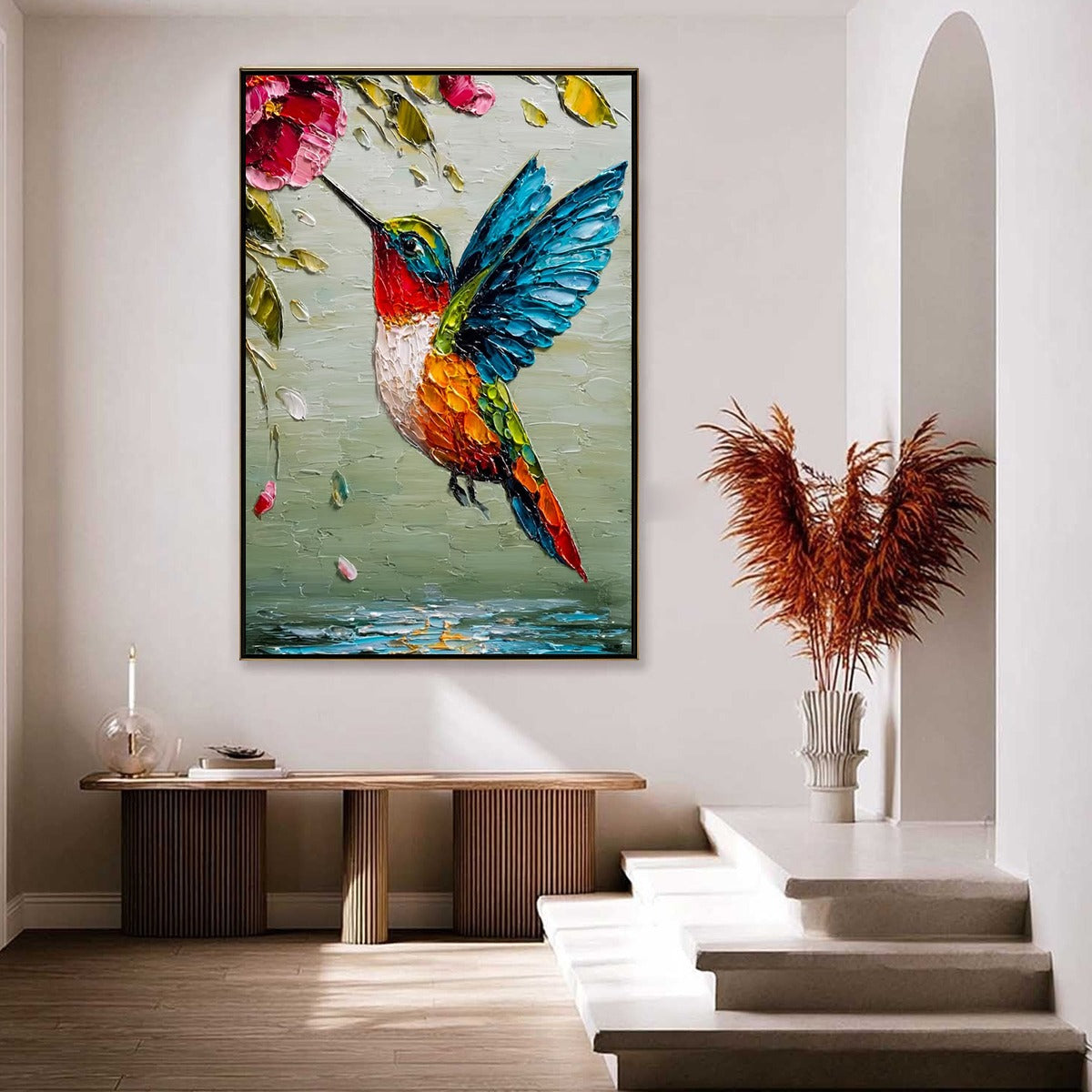 NECTAR FLIGHT: Vibrant Impressionist Hummingbird Floral Oil Painting - Image 6