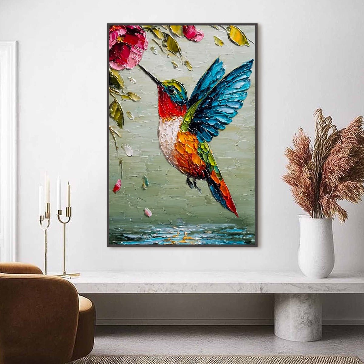 NECTAR FLIGHT: Vibrant Impressionist Hummingbird Floral Oil Painting - Image 2