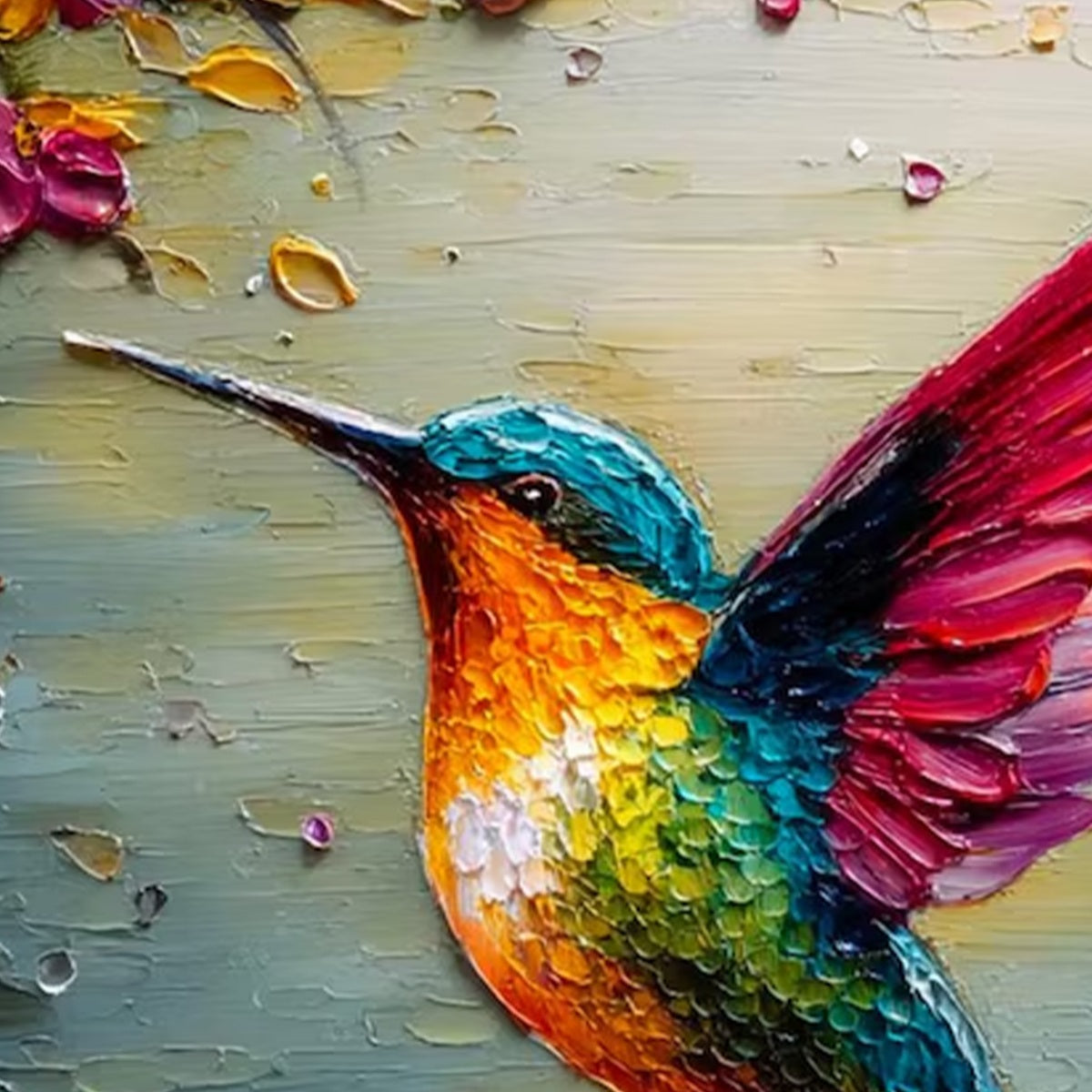 NECTAR FLIGHT: Vibrant Impressionist Hummingbird Floral Oil Painting - Image 5