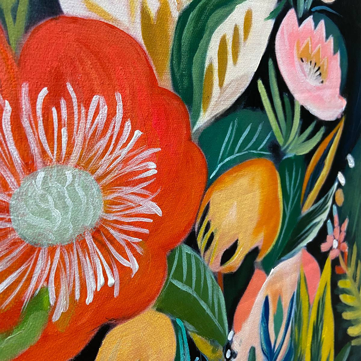 MIDNIGHT GARDEN: Vibrant Floral Boho Oil Painting - Image 3