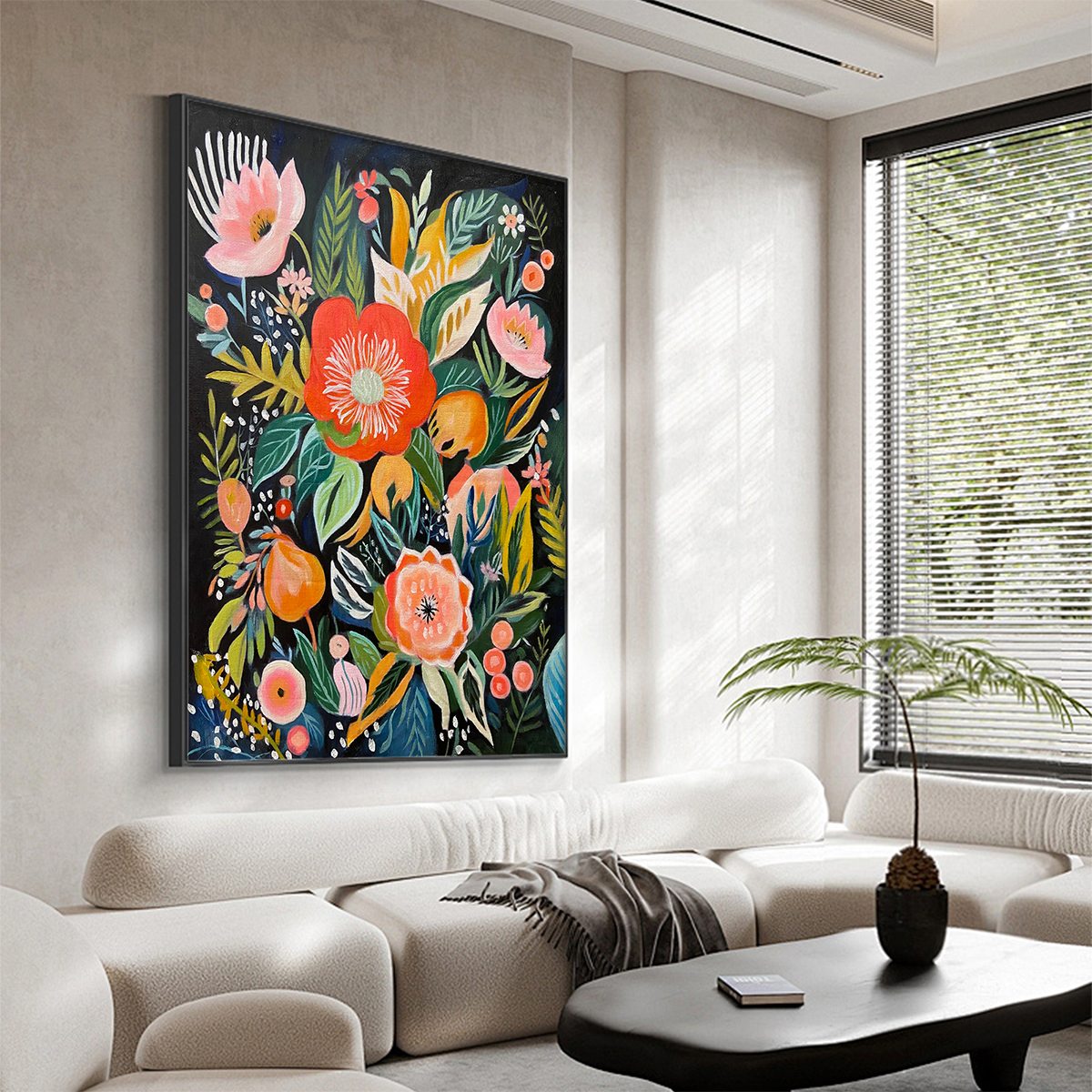 MIDNIGHT GARDEN: Vibrant Floral Boho Oil Painting - Image 4