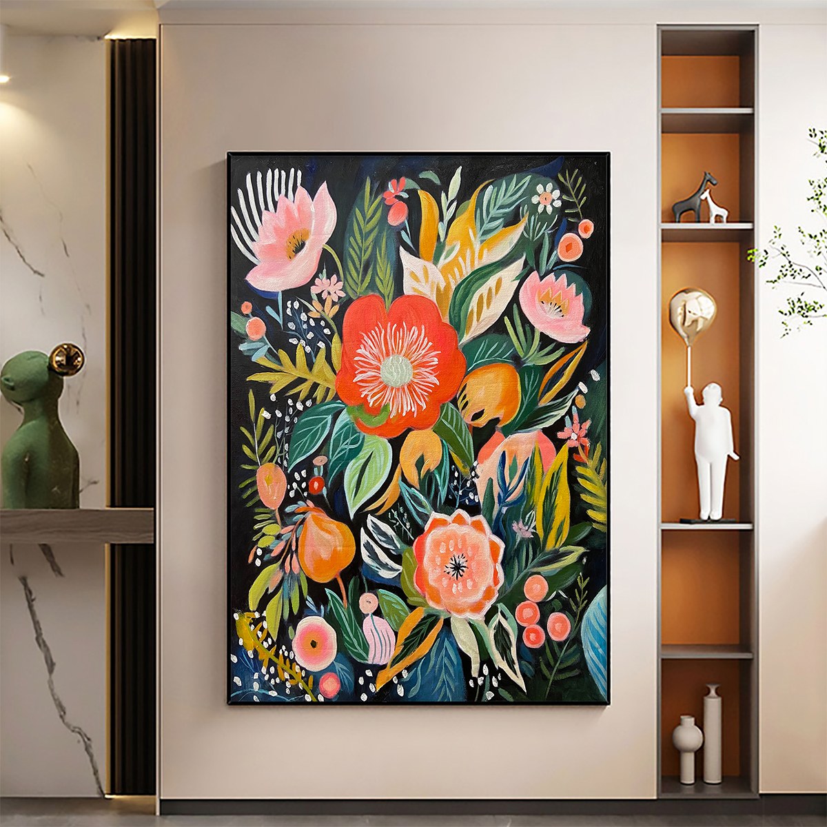 MIDNIGHT GARDEN: Vibrant Floral Boho Oil Painting - Image 2