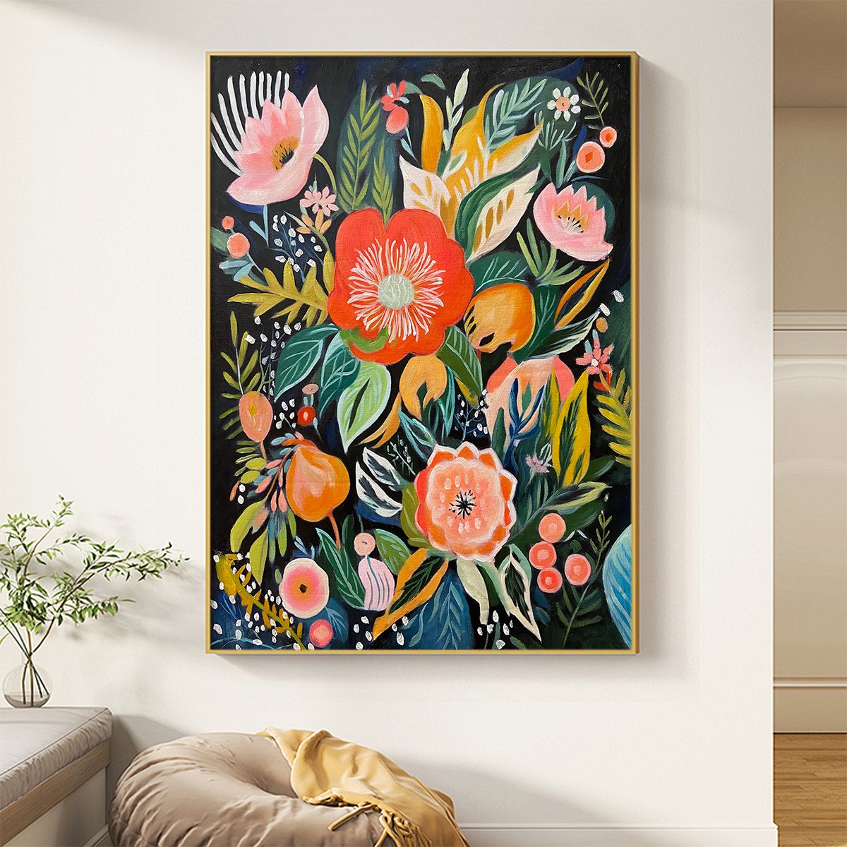 MIDNIGHT GARDEN: Vibrant Floral Boho Oil Painting - Image 6