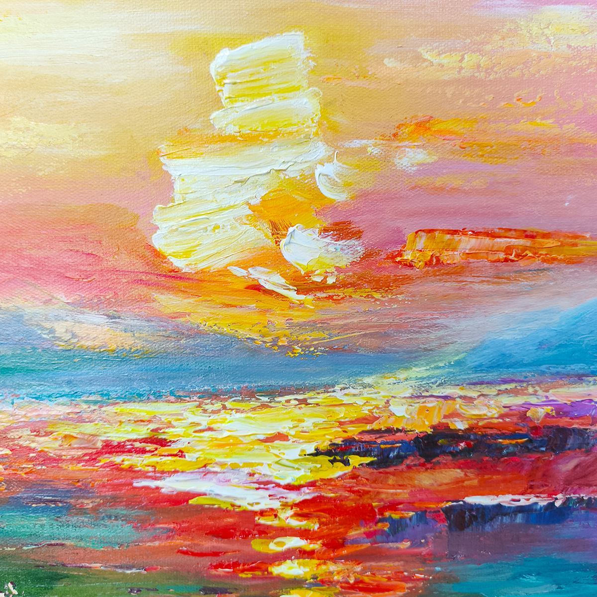 Ready to Ship | Watercolor Sunset | 20''x40'' | 50x100cm | Frameless - Image 4
