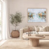WATERFRONT VIBRANCY: Textured Abstract Cityscape Oil Painting on Canvas