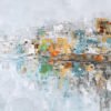 WATERFRONT VIBRANCY: Textured Abstract Cityscape Oil Painting on Canvas